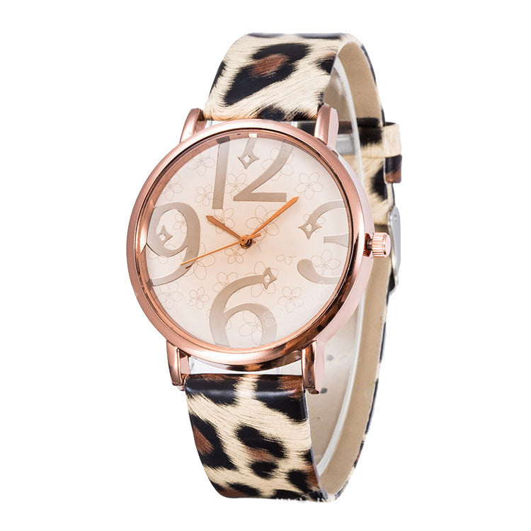 Rose Gold Women’s Fashion Watch – White Leather Strap, Large Numerals