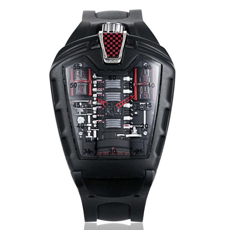Futuristic Racing-Inspired Men’s Watch – Black & Red Sports Design