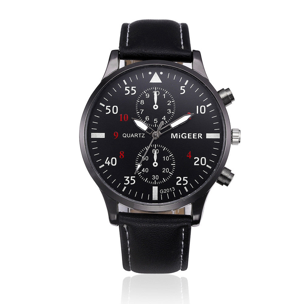 Men’s Chronograph Quartz Watch – Black Dial with Brown Leather Strap