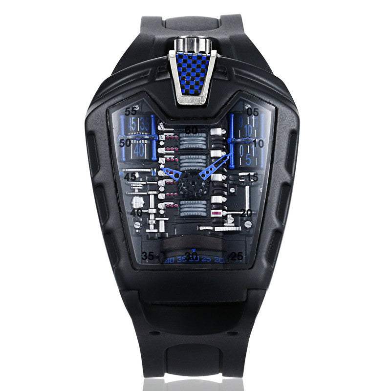 Futuristic Racing-Inspired Men’s Watch – Black & Red Sports Design