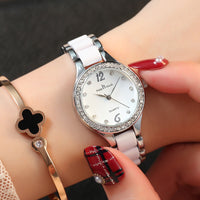 Women’s Luxury Black Dial Watch – Crystal Bezel, Silver & Black Bracelet Strap
