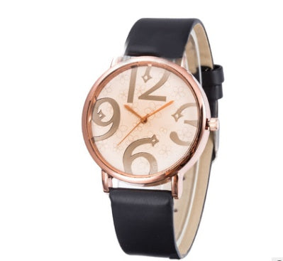 Rose Gold Women’s Fashion Watch – White Leather Strap, Large Numerals