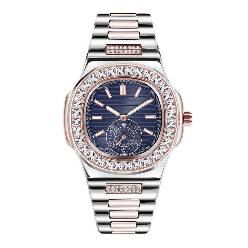 Luxury rose gold and silver wristwatch with diamond bezel